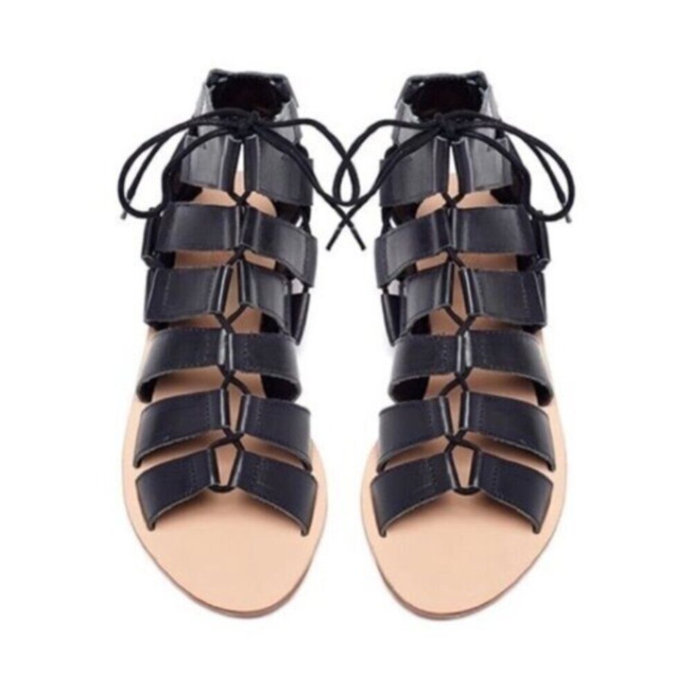 Loeffler Randall Gladiator Sandal Lace Up Leather Black Whimsigoth Festival boho